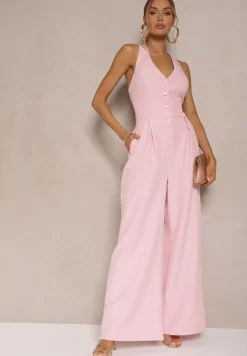 Różowy Taliowany Kombinezon z Guzikami Nilaviella
