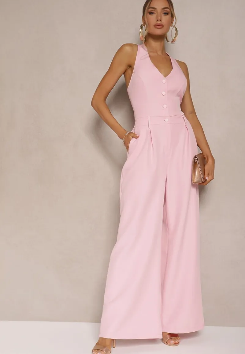 Różowy Taliowany Kombinezon z Guzikami Nilaviella