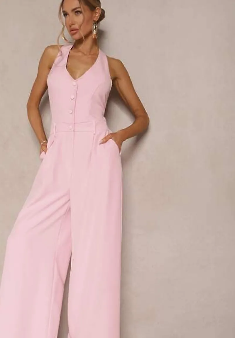 Różowy Taliowany Kombinezon z Guzikami Nilaviella