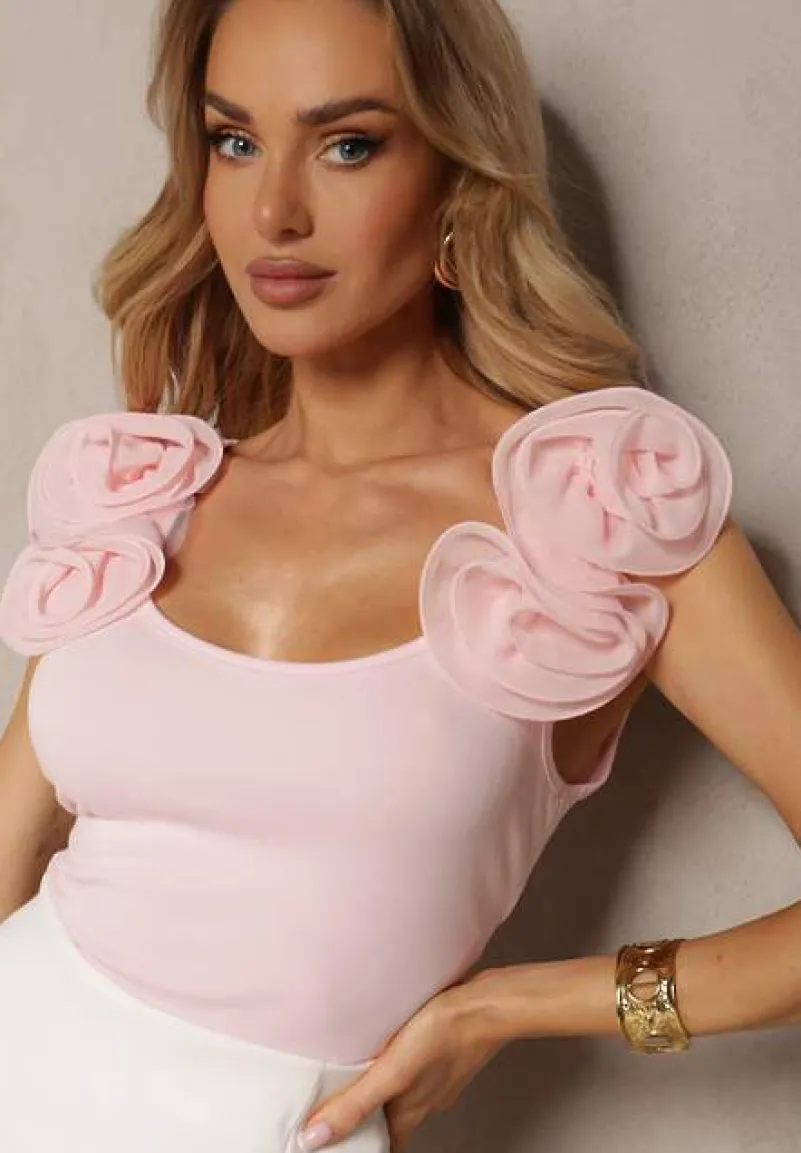 Różowy Top z Bawełny bez Rękawów Ozdobiony Aplikacją Uannesa