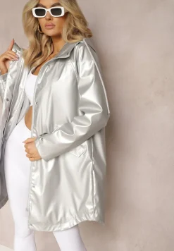 Srebrna Kurtka z Kapturem i Kieszeniami z Klapami Zapinana na Zamek Błyskawiczny Rallentara