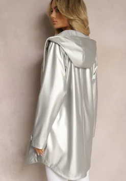 Srebrna Kurtka z Kapturem i Kieszeniami z Klapami Zapinana na Zamek Błyskawiczny Rallentara