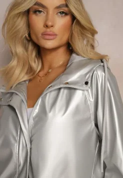 Srebrna Kurtka z Kapturem i Kieszeniami z Klapami Zapinana na Zamek Błyskawiczny Rallentara