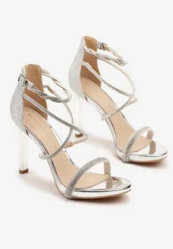 Srebrne Sandały na Szpilce z Cyrkoniami Sadevorelle