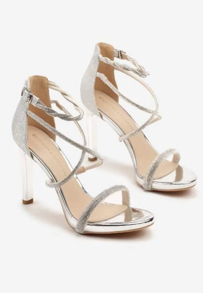 Srebrne Sandały na Szpilce z Cyrkoniami Sadevorelle