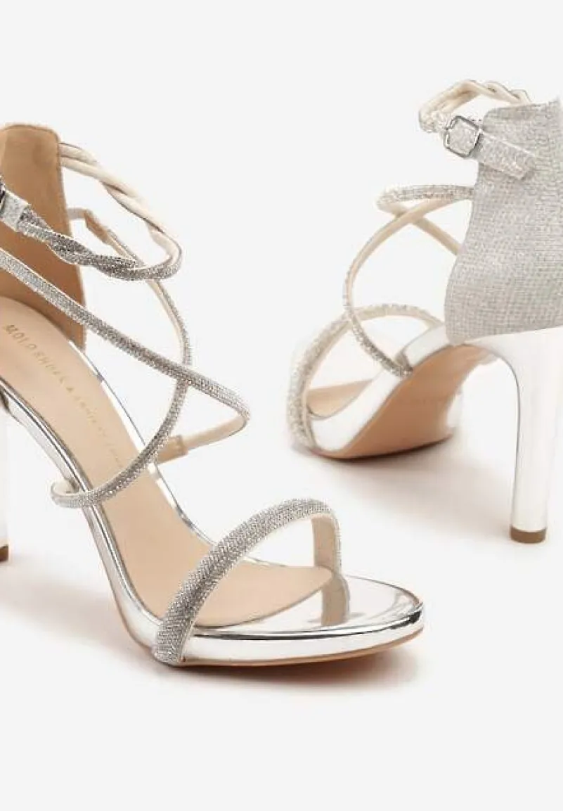 Srebrne Sandały na Szpilce z Cyrkoniami Sadevorelle