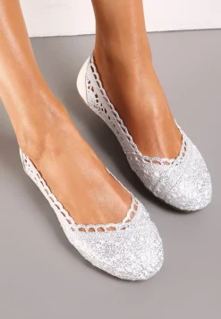 Srebrne Balerinki Koronkowe Sham