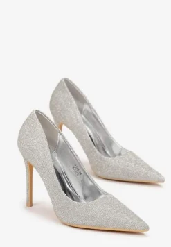 Srebrne Brokatowe Szpilki ze Szpiczastym Noskiem Dazzla