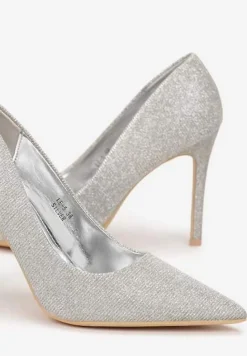 Srebrne Brokatowe Szpilki ze Szpiczastym Noskiem Dazzla