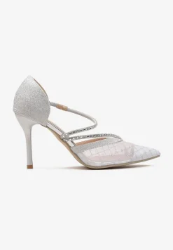 Srebrne Brokatowe Szpilki z Paskami w Cyrkonie Vendre