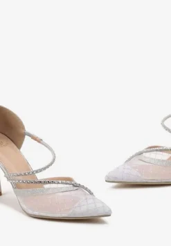 Srebrne Brokatowe Szpilki z Paskami w Cyrkonie Vendre