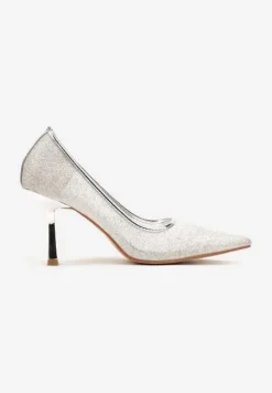 Srebrne Brokatowe Szpilki ze Szpiczastym Noskiem Nelmarra