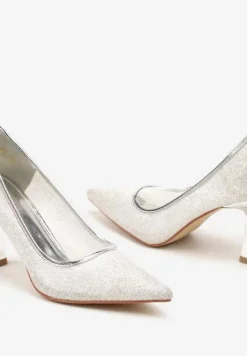 Srebrne Brokatowe Szpilki ze Szpiczastym Noskiem Nelmarra