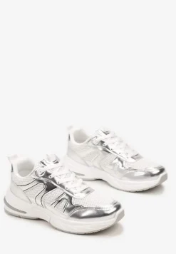 Srebrne Buty Sportowe Ozdobione Siateczką i Metalicznymi Wstawkami Lawinle