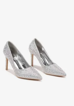 Srebrne Eleganckie Szpilki Wykończone Cyrkoniami Ivilta