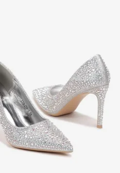 Srebrne Eleganckie Szpilki Wykończone Cyrkoniami Ivilta