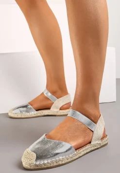 Srebrne Espadryle z Odkrytą Piętą Ozdobione Plecionką Nrtemisia