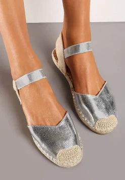 Srebrne Espadryle z Odkrytą Piętą Ozdobione Plecionką Nrtemisia