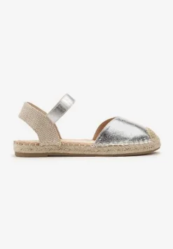 Srebrne Espadryle z Odkrytą Piętą Ozdobione Plecionką Nrtemisia