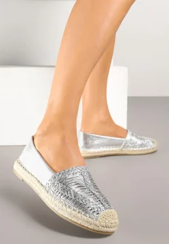 Srebrne Espadryle z Ozdobną Plecionką na Cholewce w Stylu Boho Adisella