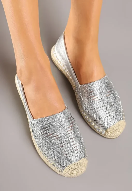 Srebrne Espadryle z Ozdobną Plecionką na Cholewce w Stylu Boho Adisella