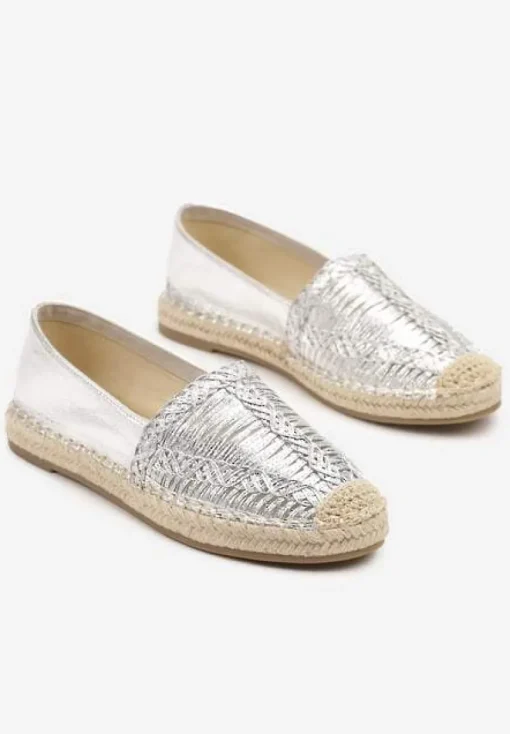 Srebrne Espadryle z Ozdobną Plecionką na Cholewce w Stylu Boho Adisella