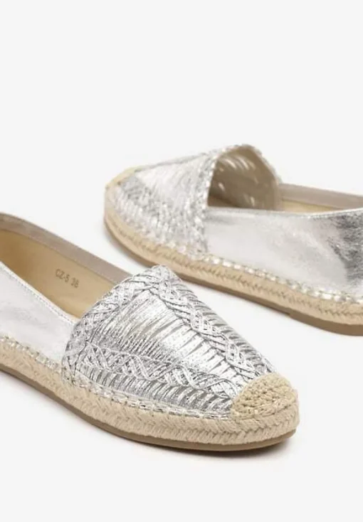 Srebrne Espadryle z Ozdobną Plecionką na Cholewce w Stylu Boho Adisella