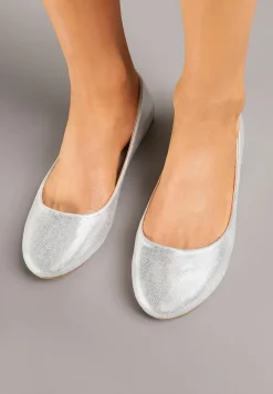 Srebrne Lakierowane Balerinki z Wkładką ze Skóry Naturalnej Norabis