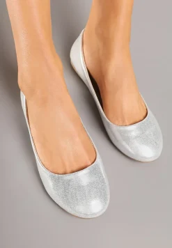 Srebrne Lakierowane Balerinki z Wkładką ze Skóry Naturalnej Norabis