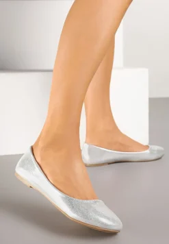 Srebrne Lakierowane Balerinki z Wkładką ze Skóry Naturalnej Norabis