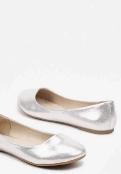 Srebrne Lakierowane Balerinki z Wkładką ze Skóry Naturalnej Norabis
