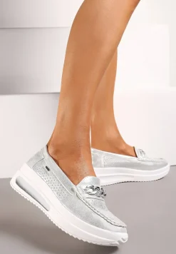Srebrne Mokasyny na Platformie z Łańcuszkiem Himenna