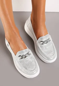 Srebrne Mokasyny na Platformie z Łańcuszkiem Himenna