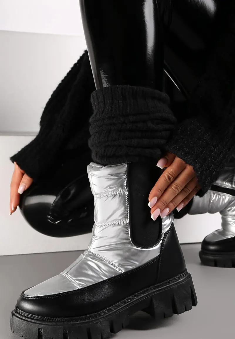 Srebrne Śniegowce Pikowane z Elastyczną Wstawką Erdrigu