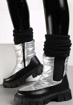 Srebrne Śniegowce Pikowane z Elastyczną Wstawką Erdrigu