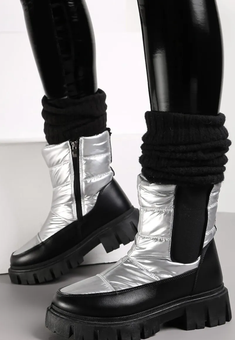 Srebrne Śniegowce Pikowane z Elastyczną Wstawką Erdrigu