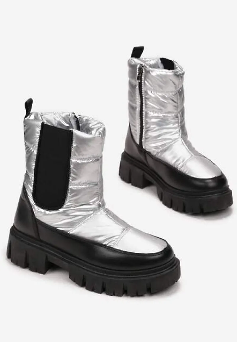 Srebrne Śniegowce Pikowane z Elastyczną Wstawką Erdrigu