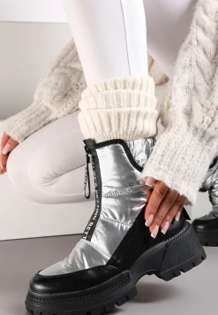 Srebrne Śniegowce Pikowane z Lampasami Hiva