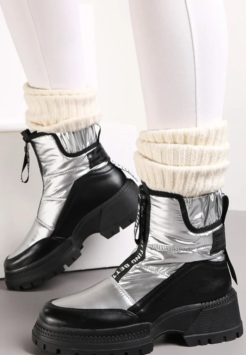 Srebrne Śniegowce Pikowane z Lampasami Hiva