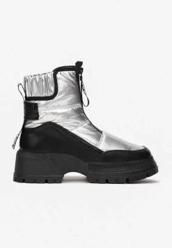 Srebrne Śniegowce Pikowane z Lampasami Hiva