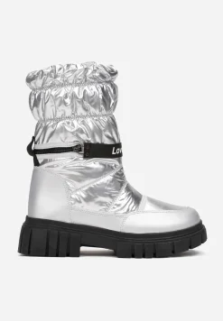 Srebrne Śniegowce Pikowane z Dekoracyjnym Suwakiem Manya