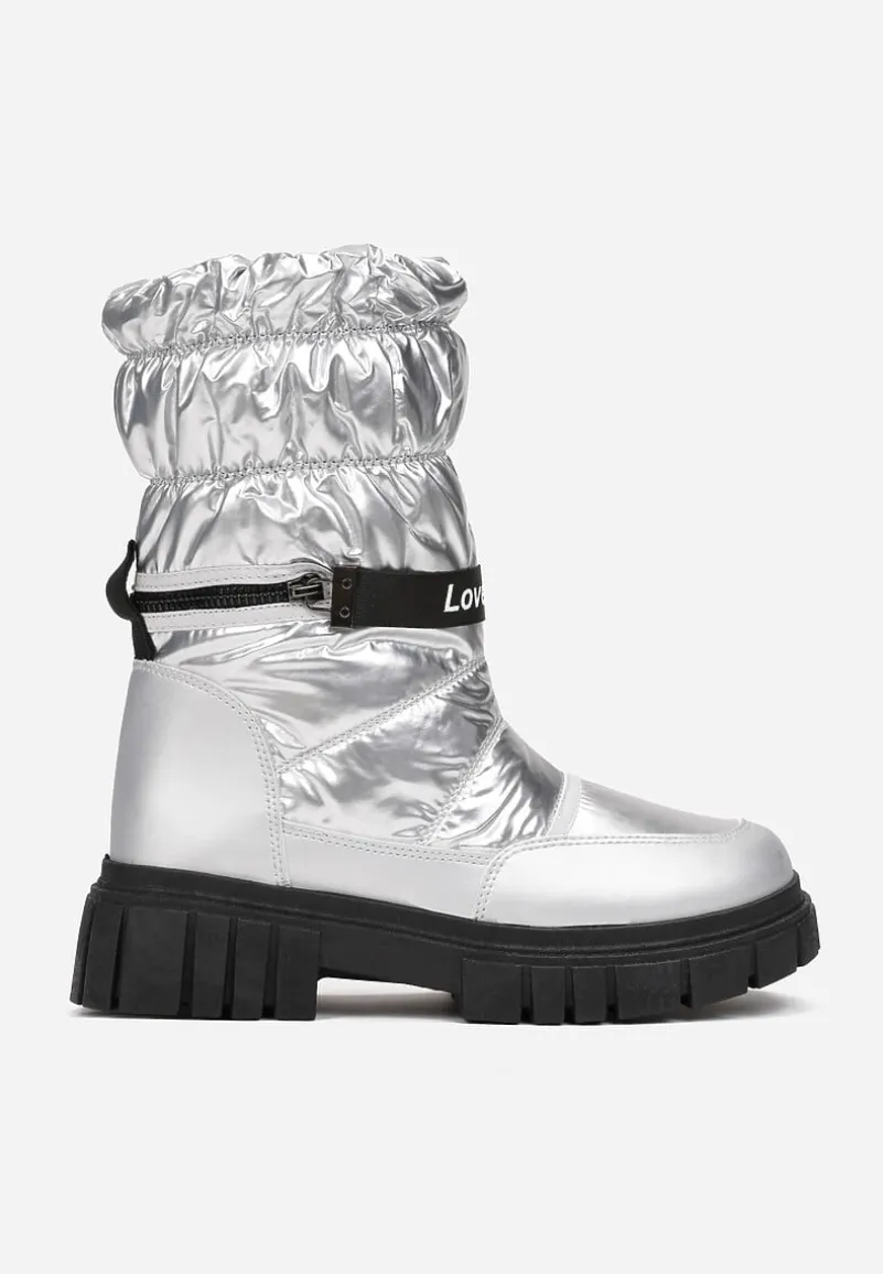 Srebrne Śniegowce Pikowane z Dekoracyjnym Suwakiem Manya