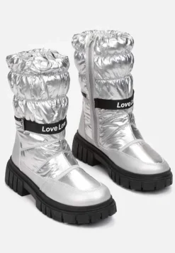 Srebrne Śniegowce Pikowane z Dekoracyjnym Suwakiem Manya