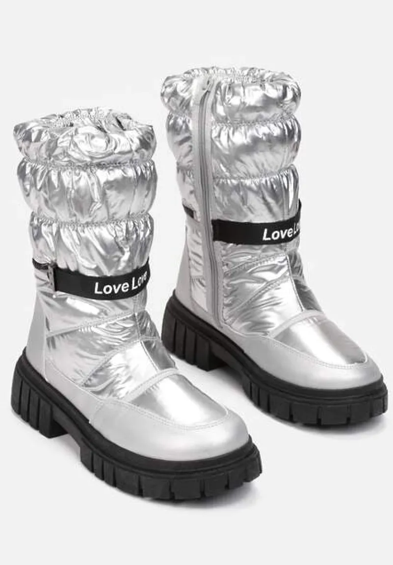 Srebrne Śniegowce Pikowane z Dekoracyjnym Suwakiem Manya