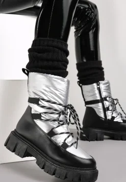 Srebrne Śniegowce Pikowane Metaliczne Essa