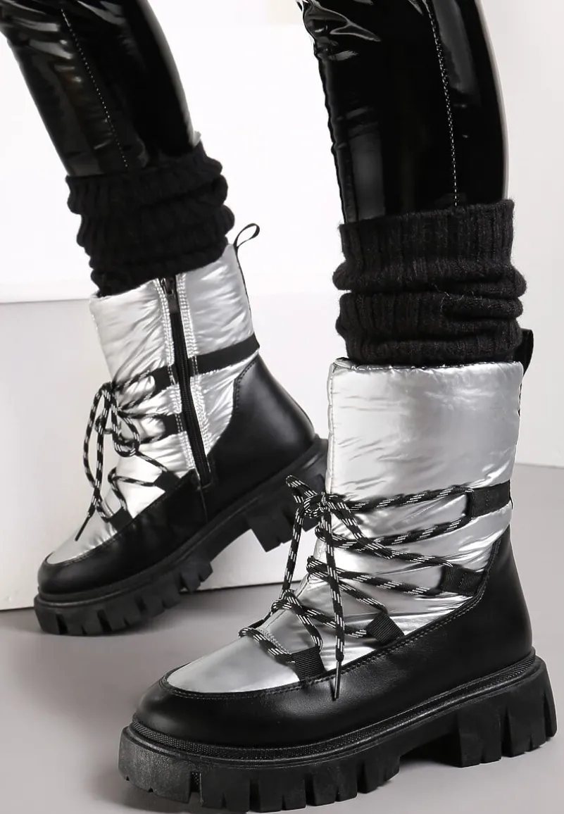 Srebrne Śniegowce Pikowane Metaliczne Essa