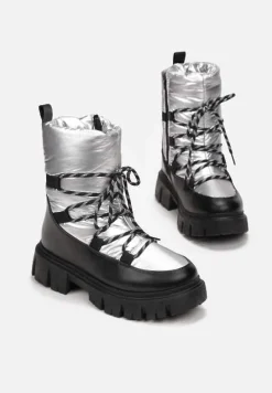 Srebrne Śniegowce Pikowane Metaliczne Essa