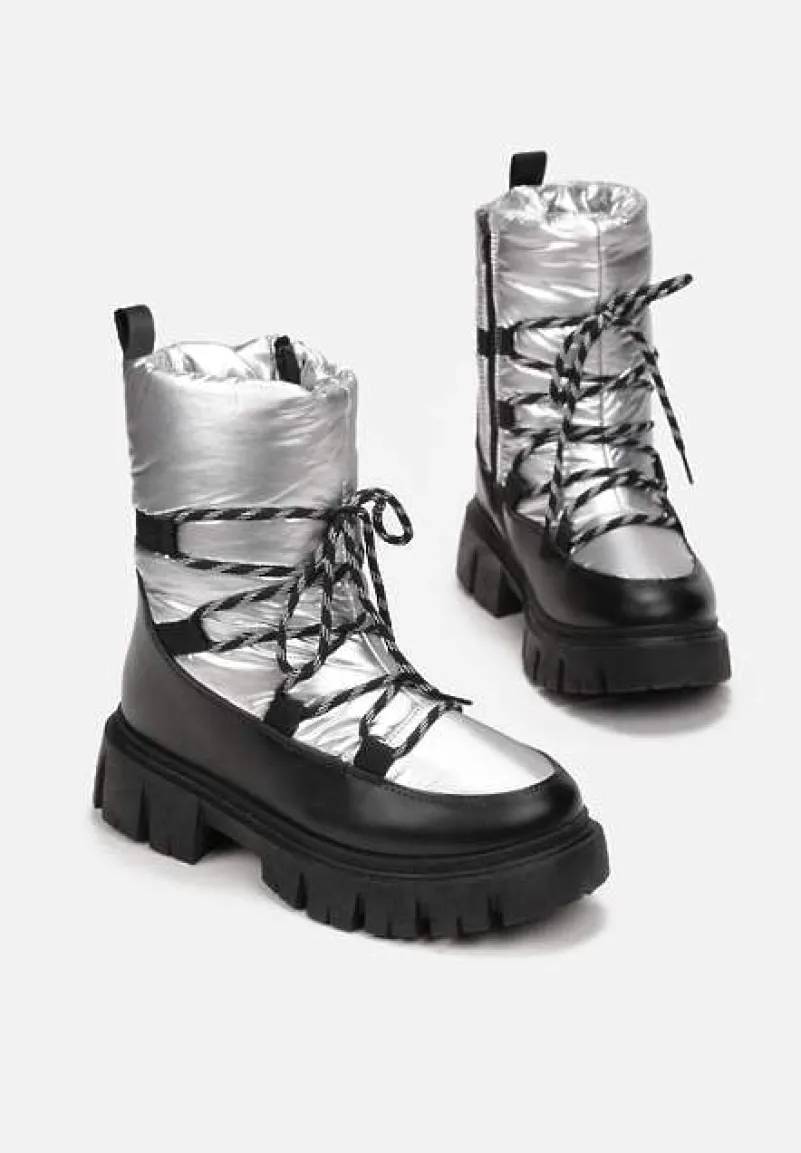 Srebrne Śniegowce Pikowane Metaliczne Essa