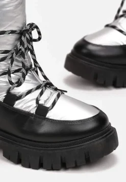 Srebrne Śniegowce Pikowane Metaliczne Essa