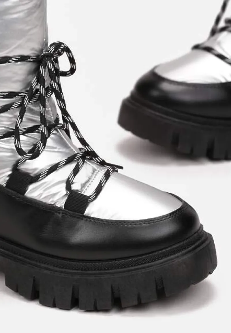 Srebrne Śniegowce Pikowane Metaliczne Essa